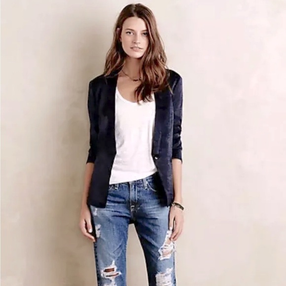 Anthropologie Capulet Revolve Satin Blue Single Button Boyfriend Blazer, Large - Picture 4 of 9